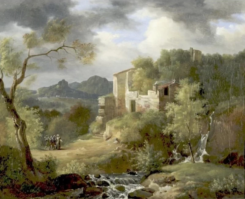 Paesaggio all'italiana con figure e rovine